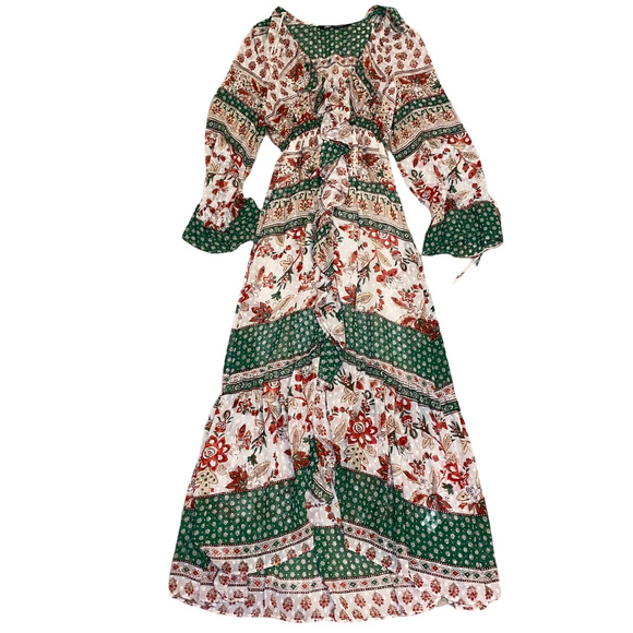 ZARA Boho Printed Ruffled Long Sleeve Midi Dress, Size XS - Picture 3 of 7